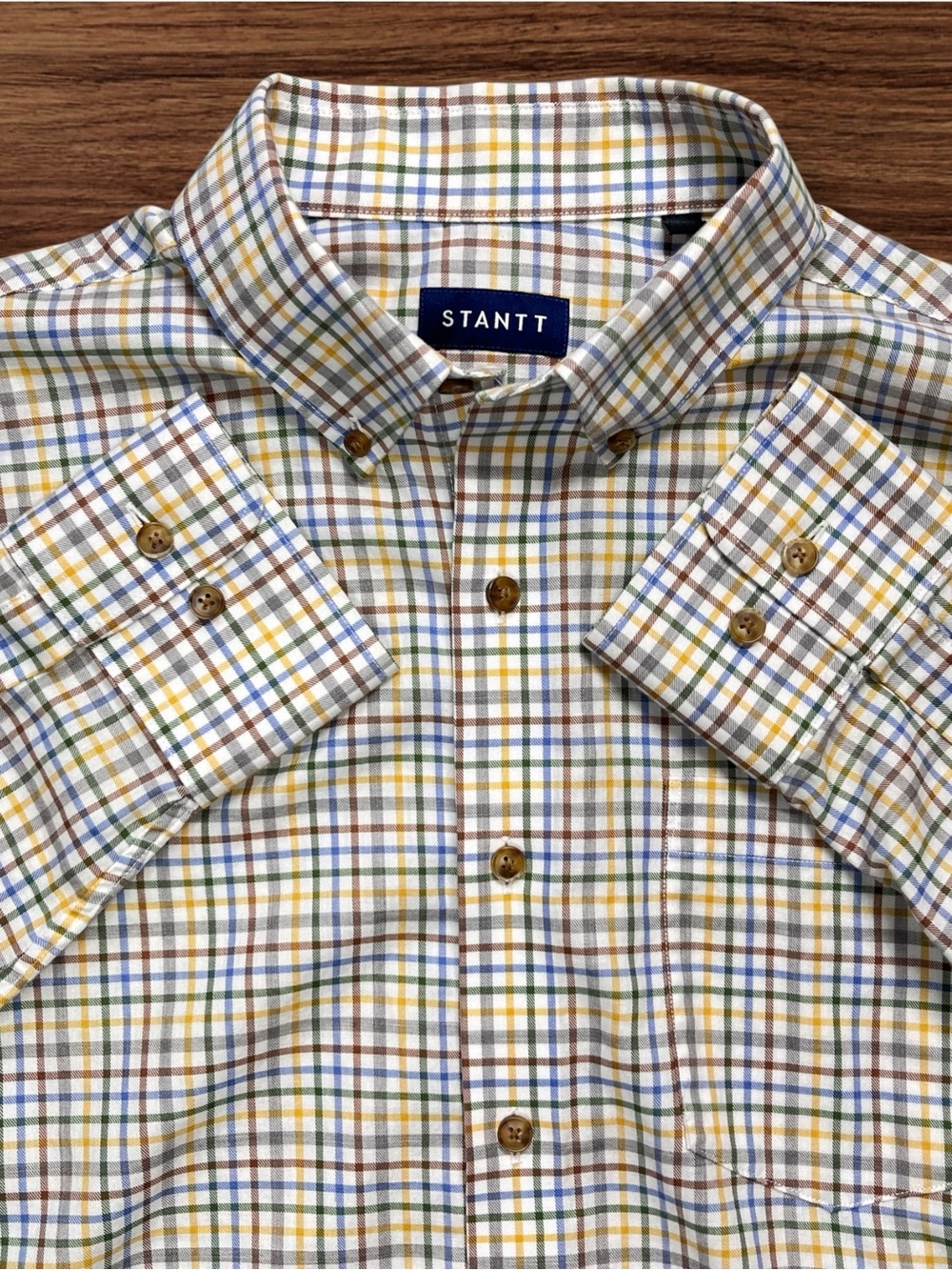 Stantt Tattersall Check Woven Button Down Shirt Size Medium